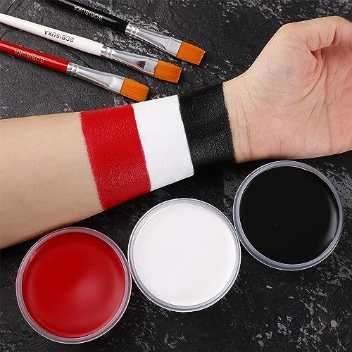 BOBISUKA Black + White + Red Oil Face Body Paint Set, Large Capacity Professional Paint Palette Kit with Brushes for Art Theater Halloween Party Cosplay Clown Sfx Makeup for Adults - color: Black & White & Red Paint + Brushes