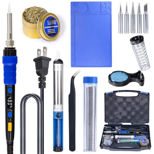 YIHUA 928D Soldering Iron Kit, 65W Soldering Iron, Fully Digital, Display °F/°C, Temperature Control, Accuracy 194~896℉- Soldering Kit with Sleep Function, Temp. Correction Function, Holder &more. - style: Digital Iron Kit