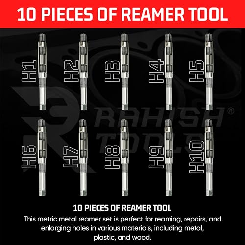 Adjustable Hand Reamer H1-H10 for Metal & Wood Repairs, 3/8" to 15/16" | Carbon Steel Construction, Straight Flutes, 9.52-23.81mm Capacity, Expandable Blades, Bore Sizing, Hole Finishing Tool - size: H1 to H10 - 10Pcs