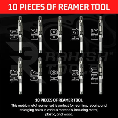Adjustable Hand Reamer H1-H10 for Metal & Wood Repairs, 3/8" to 15/16" | Carbon Steel Construction, Straight Flutes, 9.52-23.81mm Capacity, Expandable Blades, Bore Sizing, Hole Finishing Tool - size: H1 to H10 - 10Pcs