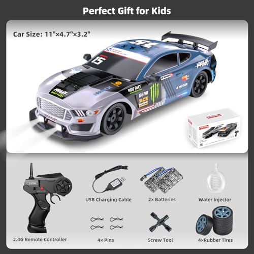 RC Drift Car, Drifting RC Car 2.4GHz 1:16 Remote Control Cars 4WD High Speed Racing Vehicle with LED Lights Two Batteries and Drifting Tires Racing Sport Toy Cars for Adults Boys Girls Kids - color: Black+wh