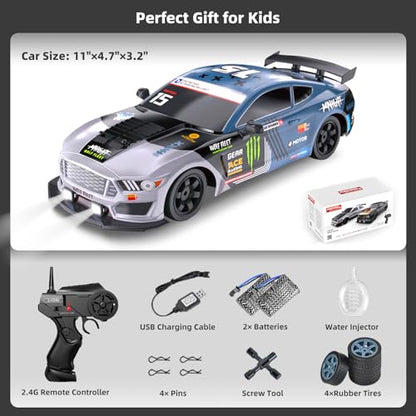 RC Drift Car, Drifting RC Car 2.4GHz 1:16 Remote Control Cars 4WD High Speed Racing Vehicle with LED Lights Two Batteries and Drifting Tires Racing Sport Toy Cars for Adults Boys Girls Kids - color: Black+wh