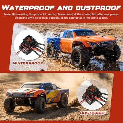 60A Waterproof Sensorless Brushless ESC with XT60 Plug 6V/6A BEC, Electronic Speed Controller Upgrade for 1/10 RC Car Buggy Short Course Truck Monster Truck