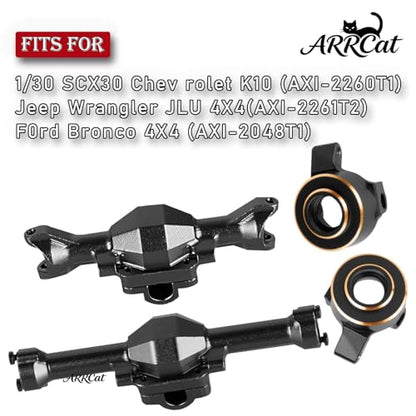 Aluminum Portal Axles & Brass Weights Steering Knuckles Upgrades Part for 1/30 SCX30 Chev rolet K10/Jeep Wrangler JLU 4X4/F0rd Bronco 4X4,Front Rear Axle Housing & Knuckles Hub Weight,Black
