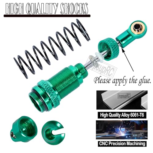 Full Aluminum Big Bore RC Shocks Absorber Damper Upgrades Part for 1/18 Granite Grom Mega 380 Brushed 4x4 Monster Truck RTR,Front Rear Assembled Full Metal Shocks,4PCS Green - color: Green(4 pcs)