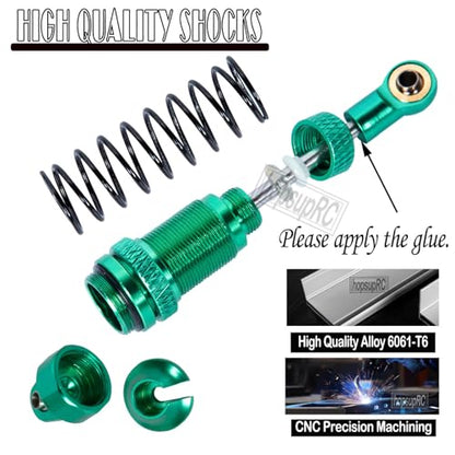 Full Aluminum Big Bore RC Shocks Absorber Damper Upgrades Part for 1/18 Granite Grom Mega 380 Brushed 4x4 Monster Truck RTR,Front Rear Assembled Full Metal Shocks,4PCS Green - color: Green(4 pcs)