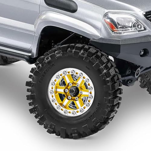 1.3" Wheel Tires Aluminum Wheel for 1/18 1/24 SCX24 TRX4M Upgrade RC Crawler Car (golden) - color: golden