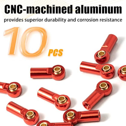 10PCS Aluminum M3 Tie Rod End Ball Joint Link Ball Head Holder 3mm RC Car Upgrade Parts, Compatible with Tamiya HSP Traxxas TRX4 Axial SCX10 D90 1/10 RC Car Truck Buggy Crawler, Red - color: Red