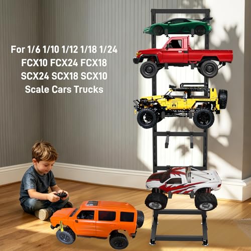 RC Car Stand Display Rack, Universal RC Model Display Shelf, Adjustable RC Car Show Stand for 1/6 1/10 1/12 1/18 1/24 FCX10 FCX24 FCX18 SCX24 SCX18 SCX10 Scale Cars Trucks