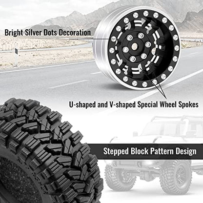 OGRC 1.3" Aluminum Wheels and All Terrain Tires for 1/18 1/24 RC Upgrade | 7mm Hex, Super Soft Compound Tires, for TRX4M SCX24 RC Carwler Car, Black - color: Black