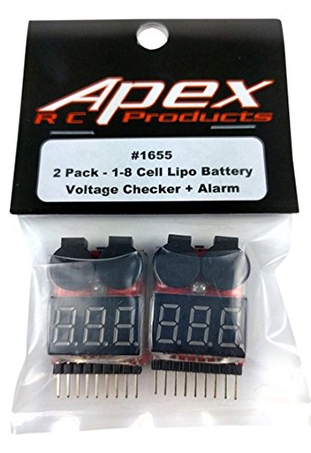 2 Pack Lipo Battery Voltage Checker Alarm LED 1-8 Cell - Apex RC Products #1655