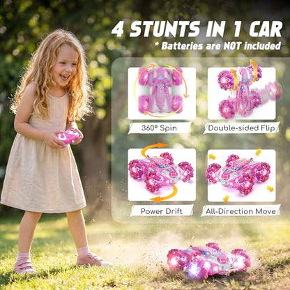 Gesture Sensing Remote Control Car Birthday Gift for Girl 3-12 | Double Sided RC Cars, Full-Body Light, 2.4GHz Hand Controlled, Rechargeable RC Stunt Car - color: Pink