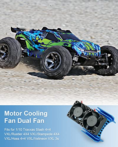 VXL-3s ESC Cooling Fan and Motor Dual Fan Compatible with Traxxas Slash 4x4 Stampede 4x4 Rustler 4x4, Blue - color: Blue