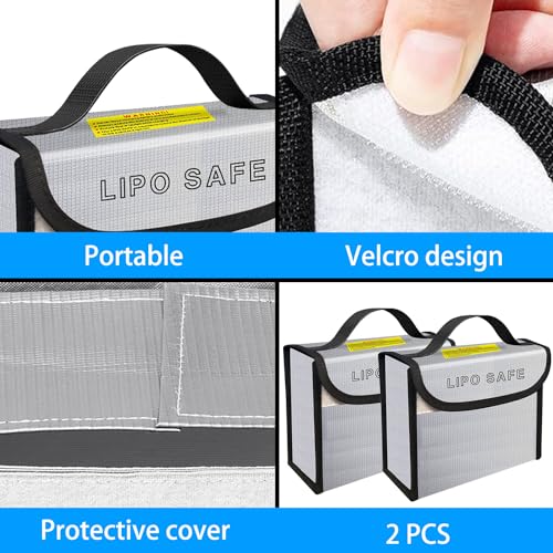 2PCS 185 * 75 * 150mm Lipo Battery Safe Bag Fireproof Charging Bag for RC Lipo Battery Pack Storage Charging Transport, Home Office Travel Lipo Safe Storage Pouch - size: 185x75x150mm (2 pcs)
