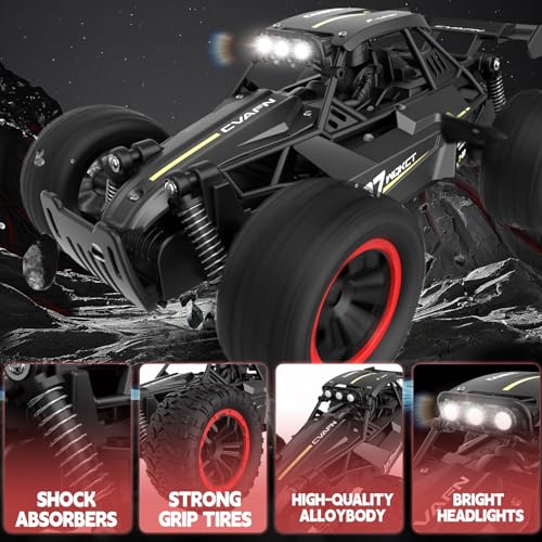 Remote Control Car for Boys 8-12, 1:16 Scale Metal Shell RC Monster Truck, 25+ KM/H Fast Off Road RC Cars with LED Lights, All Terrain Electric Toy Vehicle Birthday Gifts for Kids Boys Girls 6-12 - color: Black