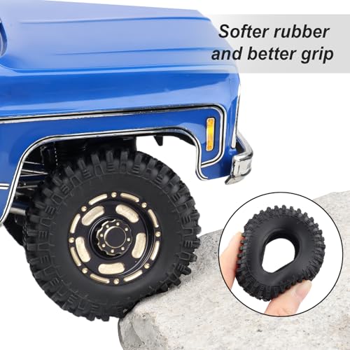 HobbyPark Brass 1.0 Beadlock Wheels & Tires for 1/18 TRX4M Upgrades Parts 1/18 SCX24 1/24 RC Crawler Replacement, Set of 4 (Type A) - style: Type A