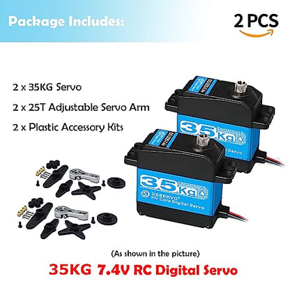 Pack of 2 RC Servo 35KG Steering Servo 7.4V Digital Motor Stainless Steel Gear High Torque Waterproof for DIY Robotic RC Cars - size: 35kg x 2PCS(270°)