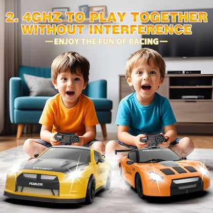 RC Drift Car 1/24 2.4GHz 4WD Remote Control Car, High Speed Drifting RC Cars with LED Lights and Drift Tires Racing Toy Cars for Kids Boys (Yellow) - color: C.yellow