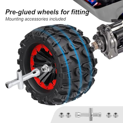 HobbyPark PreGlued 12mm Hex RC Truck Wheels and Tires Set Complete for 1/10 Traxxas Hoss 4x4 Stampede 2wd VXL Redcat Volcano EPX Pro 2s 3s 4s Lipo Brushless Systems