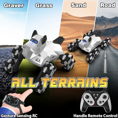 Robot Dog Toy, 2.4 GHz Remote & Gesture Control, RC Stunt Cars with Music Light Eyes 2 Rechargeable Batteries, Toy for Kids Boys Girl Christmas Birthday Gifts