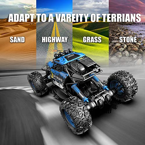 CROBOLL 1/12 Remote Control Car,4WD RC Monster Truck, Rock Crawler Toy | Upgraded Lifting Function, Gifts for Boys, All Terrain RC Truck, Blue Monster Truck, 2 Batteries, 60 Min Play - color: Blue