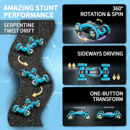 Gesture Sensing RC Stunt Car with Light Music and Mist Spray for Kids 6+, 4WD Off-Road Drift Remote Control Car, 2.4GHz Glove Remote, Rechargeable Toy Vehicle for Boys and Girls Birthday Gift - color: Blue