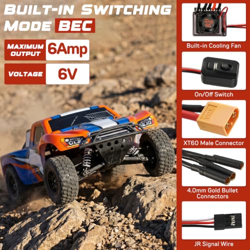60A Waterproof Sensorless Brushless ESC with XT60 Plug 6V/6A BEC, Electronic Speed Controller Upgrade for 1/10 RC Car Buggy Short Course Truck Monster Truck