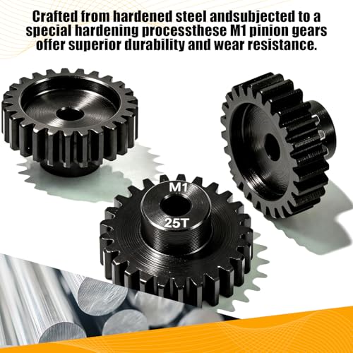 M1 Gear 25T 5mm Bore 3-Pack – High-Precision Hardened Steel Motor Pinion Gear for 1/8 1/10 RC Crawler, Monster Truck, Short Course Truck & Boat (Compatible with Traxxas Axial, FMS, HSP Redcat Losi) - style: M1 3Pcs 25T