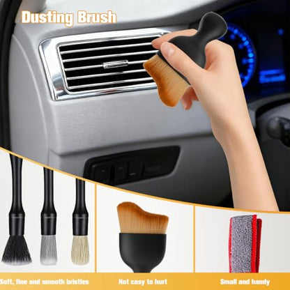 6PCS Car Detailing Brush Kit, Including 3 Ultra Soft No Scratch Boar Hair & 3 Vent Cleaning Brushes, Multi-Use Automotive Interior Detailing Kit, Universal for Most Vehicles - size: 6PCS