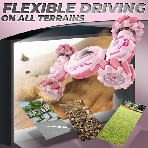 Dysaim Gesture RC Car, Gesture Sensing RC Stunt Car Toys for Kids 6-12 yr, 2.4GHz 4WD Hand Remote Control with Lights Music, Off-Road 360° Rotation Drift for Birthday Toy Gifts - color: Pink