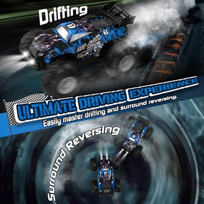 All-Terrain Remote Control Car for Boys Christmas Kids Rechargeable | Monster Rc Truck with LED, 1:20 10KM/H, 2 Motors, 2.4GHZ, Speed Friendly, Sturdy Rc Cars for Christmas Kids 6+, Beginner - color: Blue