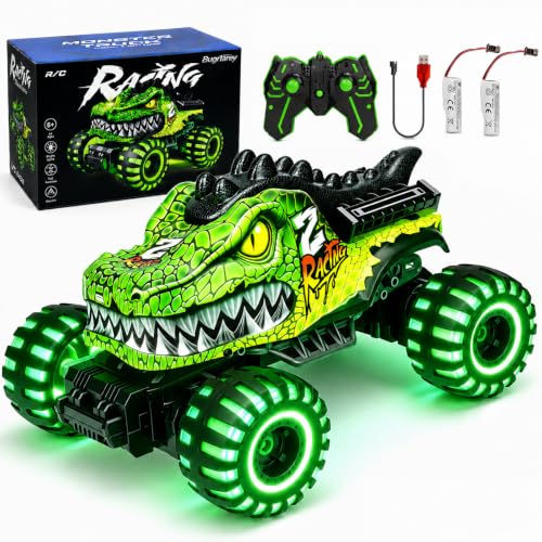 Remote Control Monster Truck Toys for Kids 6-12, Dino RC Car Monster Trucks | 1:18 Scale, Lights, 2.4Ghz, All Terrain Dinosaur Off-Road RC Monster Truck Toys for Kids & Adults, Christmas & Birthday Gifts