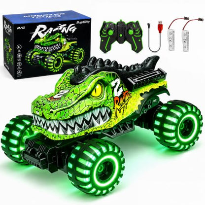 Remote Control Monster Truck Toys for Kids 6-12, Dino RC Car Monster Trucks | 1:18 Scale, Lights, 2.4Ghz, All Terrain Dinosaur Off-Road RC Monster Truck Toys for Kids & Adults, Christmas & Birthday Gifts