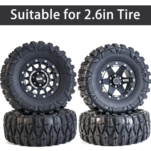 2.6” Beadlock Wheel Rims 4pcs for Scale RC Off Road Race, Use for OD 135mm Tires, Stamped Steel Wheel with 17mm/12mm Hexes Compatible with MJX H8H MK07 KM4 4082/83 1/7 1/8 1/10 Off Road Crawler Car - color: 2.6in A-rim-green-black