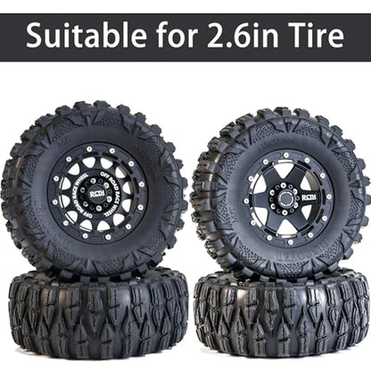 2.6” Beadlock Wheel Rims 4pcs for Scale RC Off Road Race, Use for OD 135mm Tires, Stamped Steel Wheel with 17mm/12mm Hexes Compatible with MJX H8H MK07 KM4 4082/83 1/7 1/8 1/10 Off Road Crawler Car - color: 2.6in A-rim-green-black