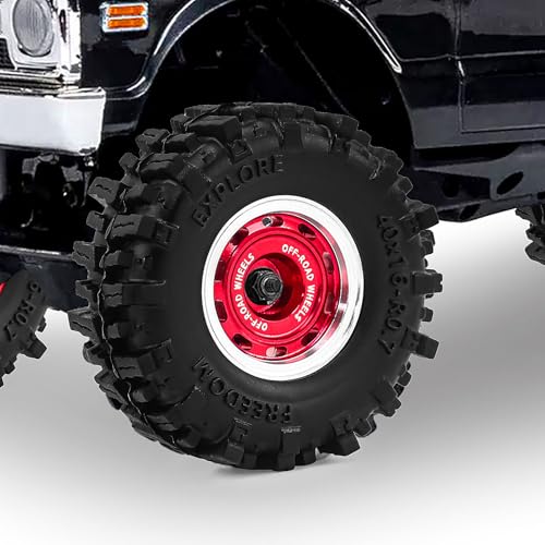 0.7" Aluminum Beadlock Wheels and Tires Set for 1/30 Axial SCX30 RC Crawler – Upgrade Parts (Red-296) - color: Red-296