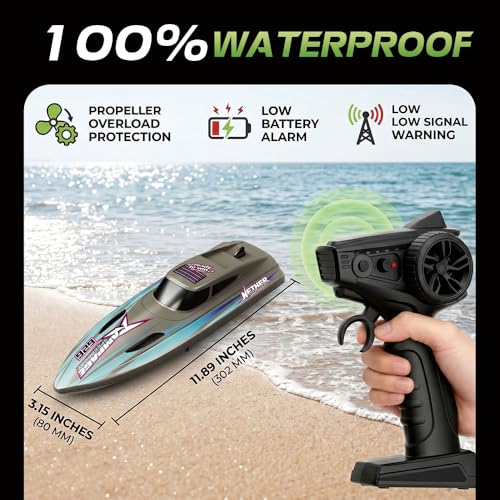 ARRIS Brushless RC Racing Boat with Auto Flip and LED Lights RTR | High-Speed Performance, Waterproof Hull, Propeller Drive, Pool & Lake Ready - color: Brown