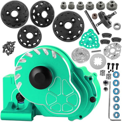 RC Transmission Case Gearbox w/Spur Gear Upgrades Part for 1/10 Slash/Rustler/Stampede/Bandit 2WD (VXL) Drag Slash/Bigfoot,BRCatWPark Aluminum Gearbox Hops Up,Replace #9495,Green