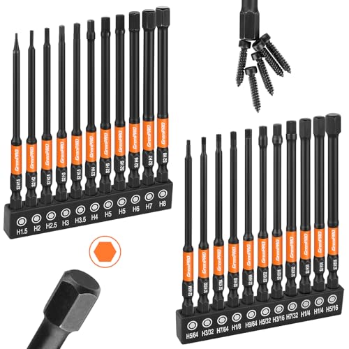 GRENPRO Allen Wrench Drill Bit Set, 22PCS 4-Inch Metric & SAE Impact Bits | 4-Inch Magnetic Hex Bits with 1/4-Inch Shanks Reach Recessed Fasteners and Fit Impact Drivers for Automotive and Home Repair - size: 4" 22pcs(Metric&SAE)