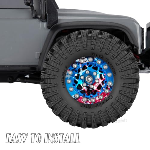 RC 1.3" Beadlock Wheel Tires Set/RC Wheels and Rim for 1/18 1/24 Trx4m SCX24 FCX24 RC Crawler Car,Aluminum 1.3 Wheel Rim Soft Rubber Tires w/Wheels Ring,Colorful - color: Colorful- (Wheel Tires)