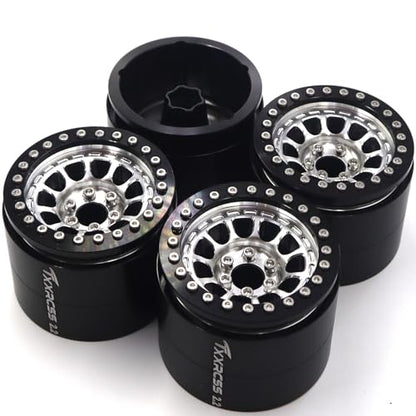 RC 2.2 Aluminum Alloy Beadlock Wheels and Tires Upgrades Accessories Rims for 1/10 SCX10 TRX4RC4WD and D90 RC Crawler Axial Remote Control Car (4pc) (Black Silver) - color: Black Silver