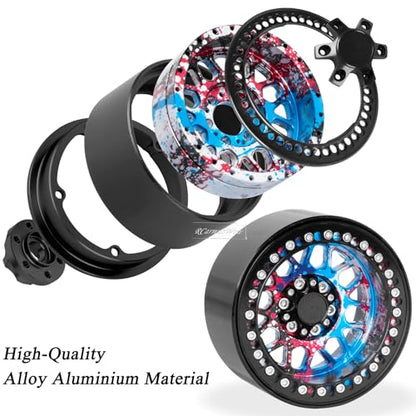 RC 2.2 Beadlock Tires Set 2.2" Wheels and Tires for 1/10 RC Crawler SCX10 AMG 6X6 TRX4 Gen8 Gen7 Pro,Alloy 2.2 RC Rims Rubber Tires,Colorful - color: Rainbow(4pcs)