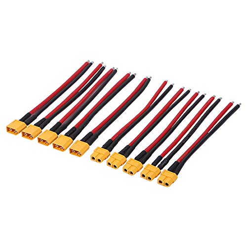 XT60 Connectors 5Pair(10pcs) with 15cm(5.9in) 12AWG Ultra Soft Silicone Extension Cable ,Male & Female Plug for RC Battery ,Drone ,FPV Car,RC Car,Portable Power Station,Solar Generator