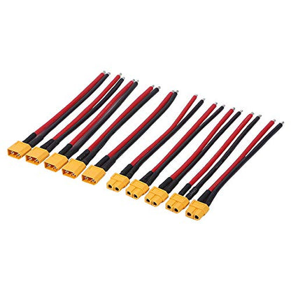 XT60 Connectors 5Pair(10pcs) with 15cm(5.9in) 12AWG Ultra Soft Silicone Extension Cable ,Male & Female Plug for RC Battery ,Drone ,FPV Car,RC Car,Portable Power Station,Solar Generator