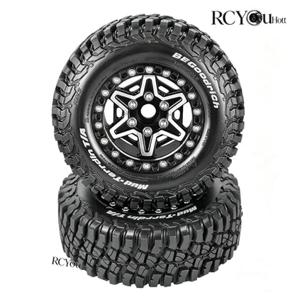 RC 1.9" Beadlock Wheels and Tires Set for 1/12 M-J-X H12Y H12Y+ H12P MN-128 RC Crawler,Wheels Tire OD 90MM/3.54",Aluminium Wheel Rims (4PCS),1.9" Beadlock Wheel Tires,Black - color: Black- (Wheel Tires)