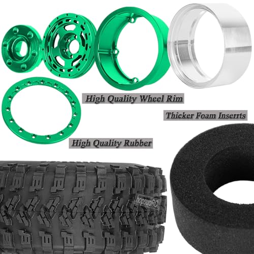 2.2in Aluminium Wheels&Wheel Rim Tires Beadlock Wheel&Wheel Hub Rim Upgrades Part for 1/10 SCX10 SCX10II SCX10III 90046 TRX4 D90.4PCS(135 * 55MM),Green - color: Green(4pcs）