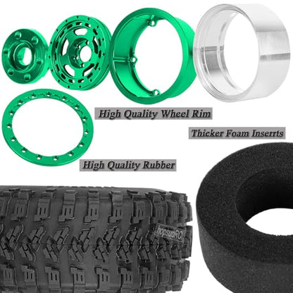2.2in Aluminium Wheels&Wheel Rim Tires Beadlock Wheel&Wheel Hub Rim Upgrades Part for 1/10 SCX10 SCX10II SCX10III 90046 TRX4 D90.4PCS(135 * 55MM),Green - color: Green(4pcs）