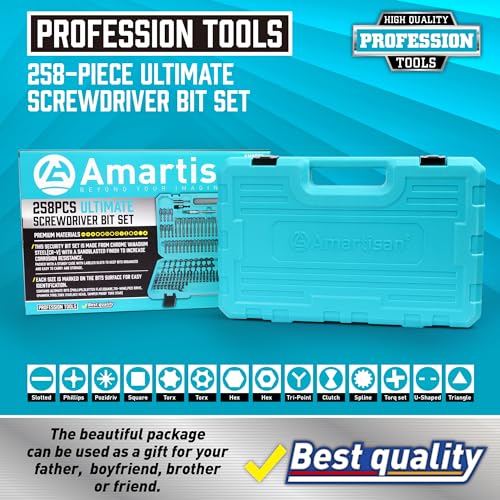 Amartisan 258-Piece Ultimate Screwdriver Bit Set,Chrome Vanadium Steel Driver Bit Set, Security bit set, Includes Bits Holder, Nut Driver, etc (Blue) - style: 258-Piece Ultimate Bit Set (Blue)