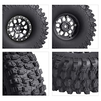HobbyPark 1.9 Beadlock Wheels and Tires Height 4.72inch 120mm Soft Rubber Good Grip, Mounting Tool for TRX4 Axial SCX10 II III Redcat Gen8 Gen7 1/10 RC Crawler w/Foam,Set of 4 (Black Rings) - color: Black Rings
