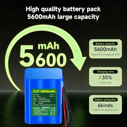 CITYORK 12V Lithium Battery 5600mAh with Charger, Bare-Leads, Cable Connector, 12V Rechargeable Battery for DIY Projects, Speaker Box, RC Car, LED Light Strip, CCTV Camera, etc (9-12.6V)